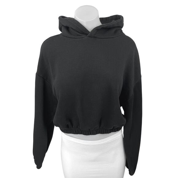 Zara Women's Black Long Sleeve Hoodie Hooded Cropped Cozy Sweatshirt Top Size L - Picture 1 of 3